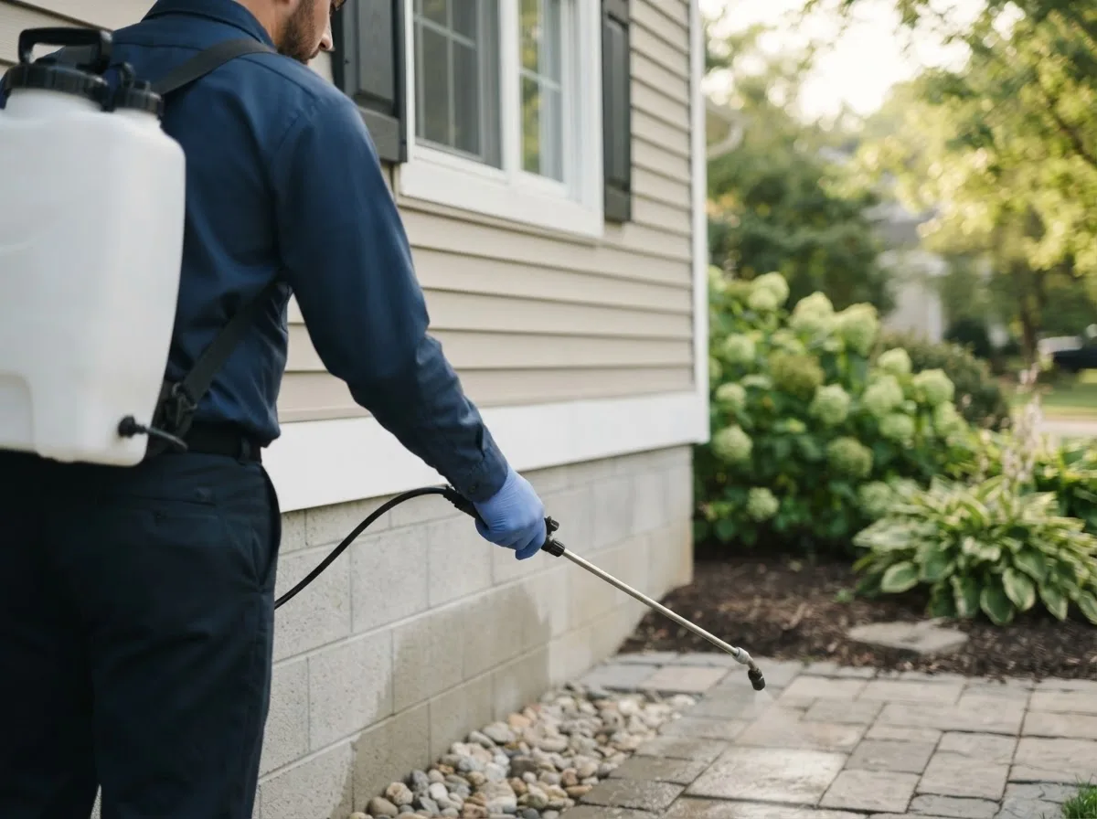 Pest control technician inspecting a home in Lovingston, VA